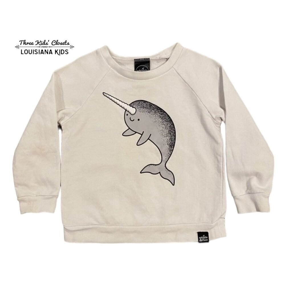 Whistle & Flute 1-2Y White Narwhal Sweatshirt